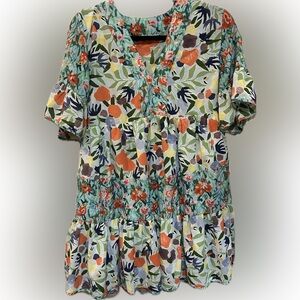 ENTRO  Coral and Sage Crop Top Dress with Floral Detail